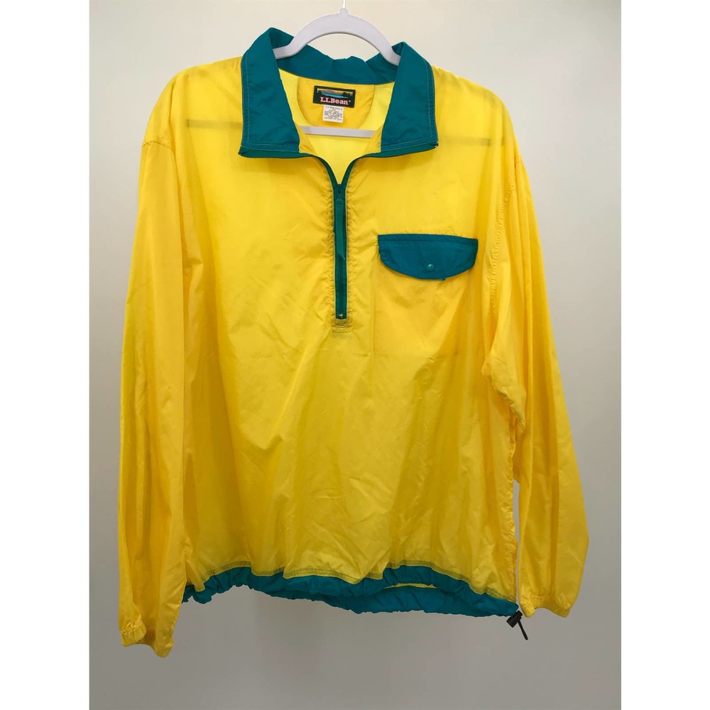 LL Bean Vintage Yellow Green Colorblock 1/4 Zip Pullover Windbreaker Jacket L